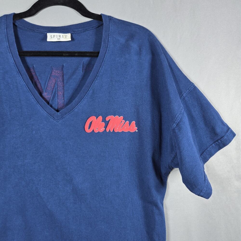 Ole Miss Rebels Spirit Jersey Womens XS Navy Oversized V Neck Cotton Shirt - Picture 9 of 12